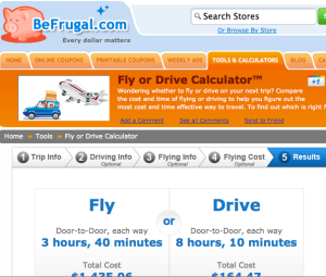 BeFrugal Fly or Drive Calculator