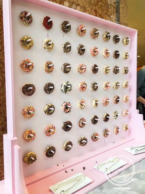 The donut wall at the Langham Chocolate Bar