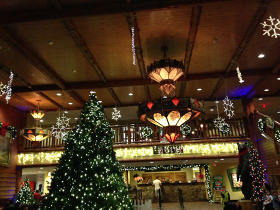 Great Escape Lodge Lobby decorated for Christmas 