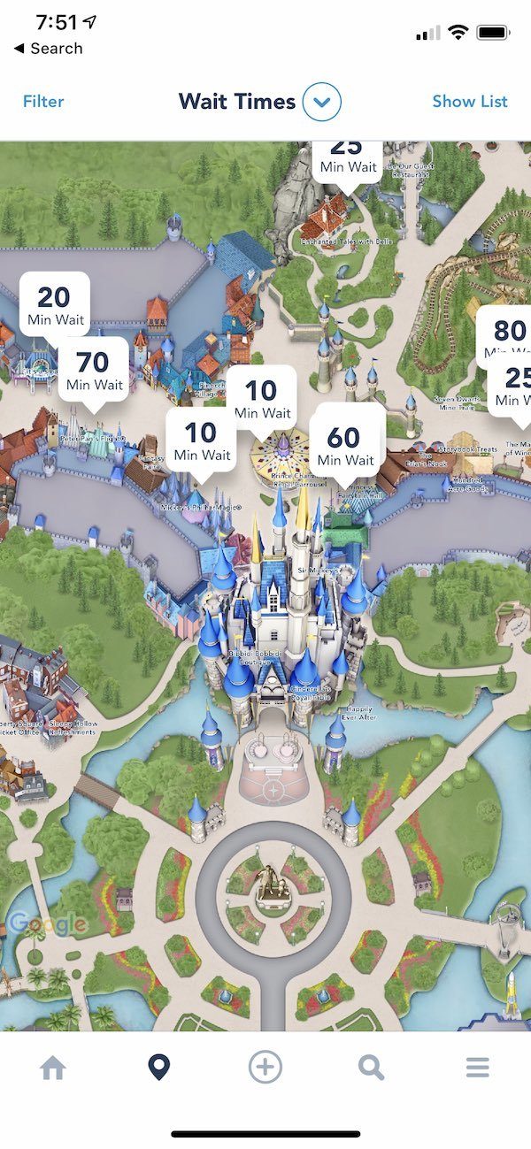 Wait times on the My Disney Experience app