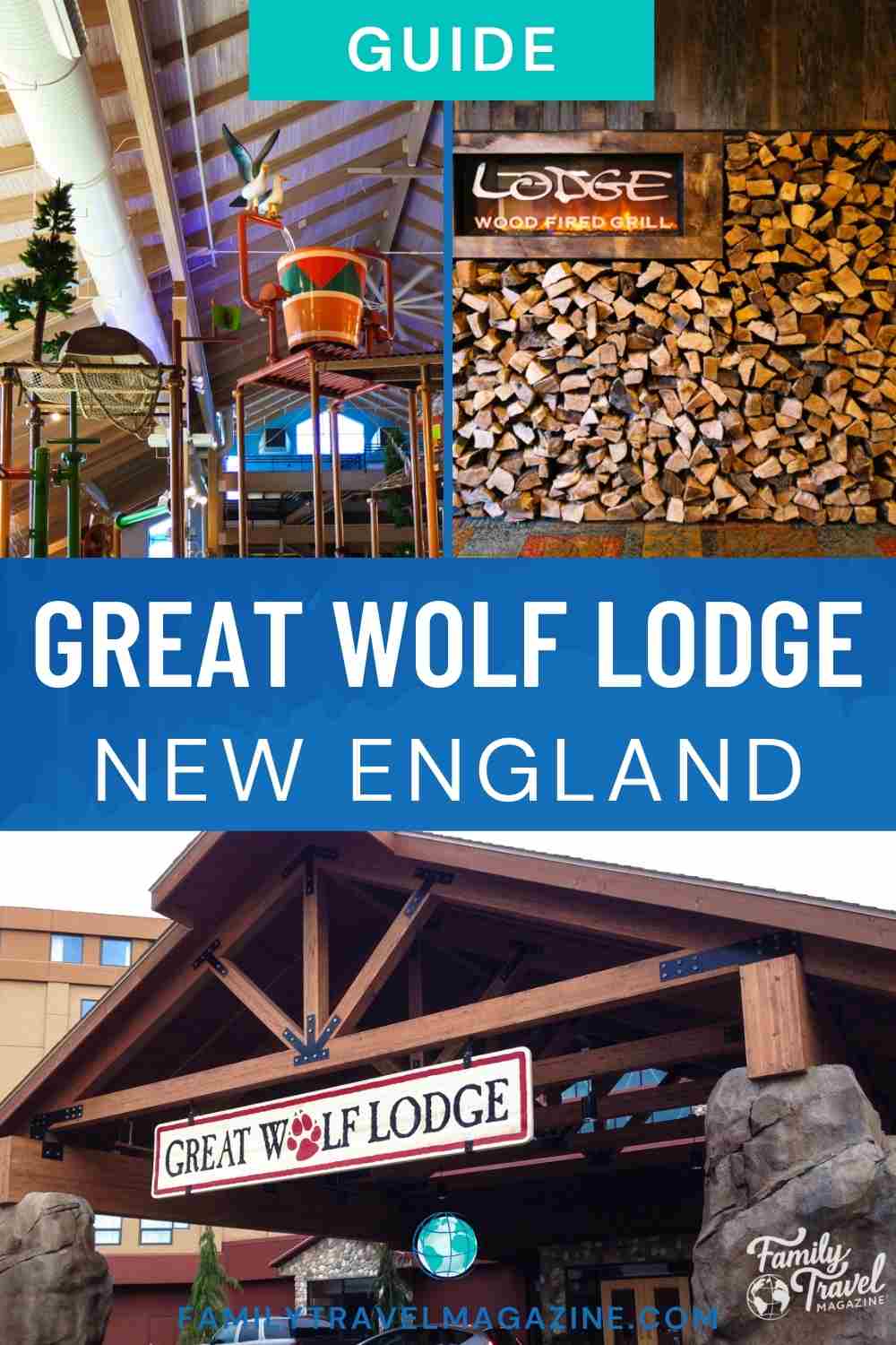 Water park bucket, large wood pill, entrance to Great Wolf Lodge.