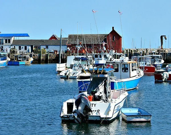 Motif #1 in Rockport Harbor with boats in the harbor