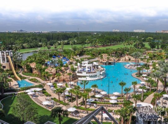Marriott World Center pool area and waterslides from above