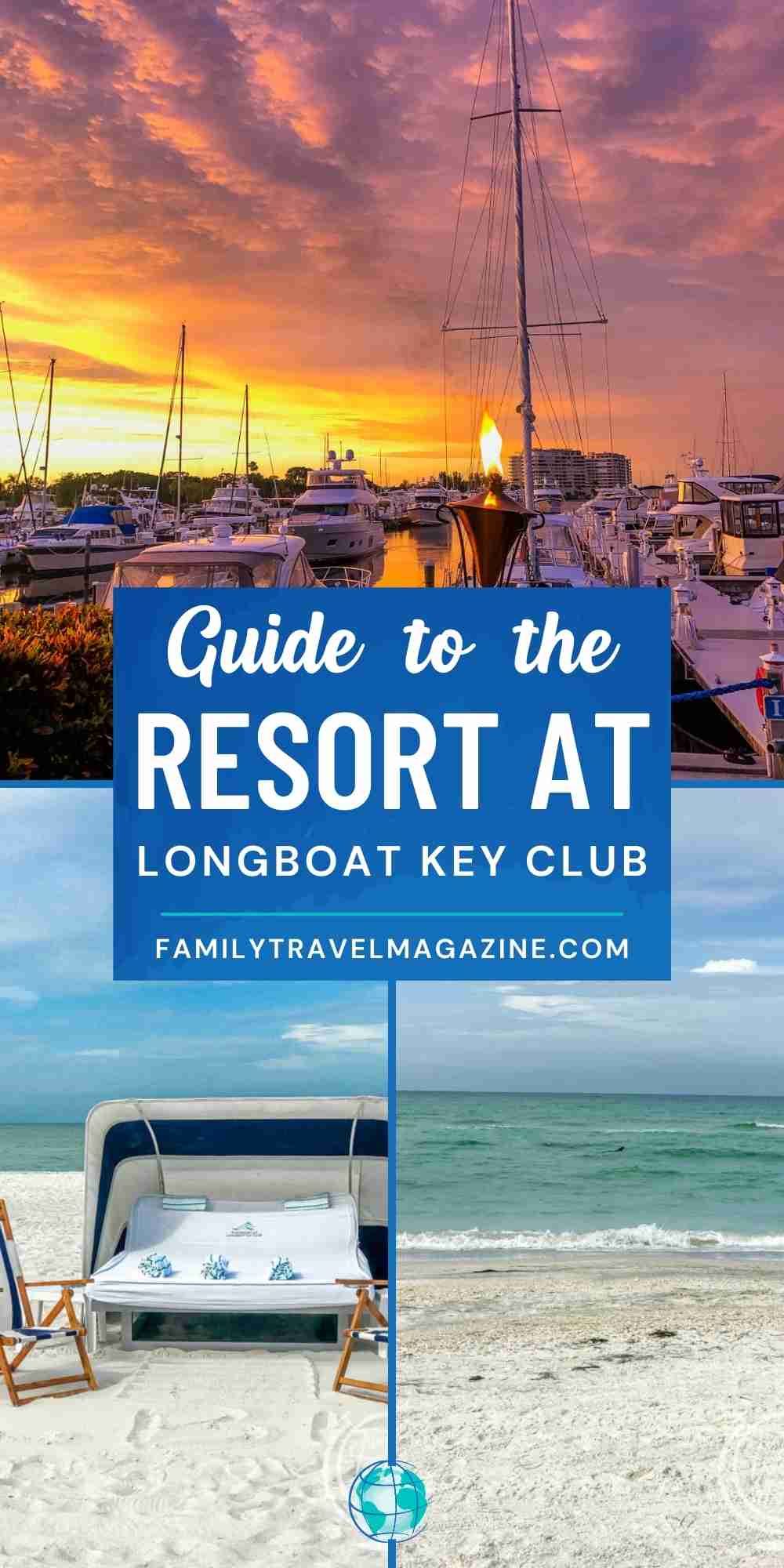 Boats docked at sunset, clear beach, large beach bed on beach.