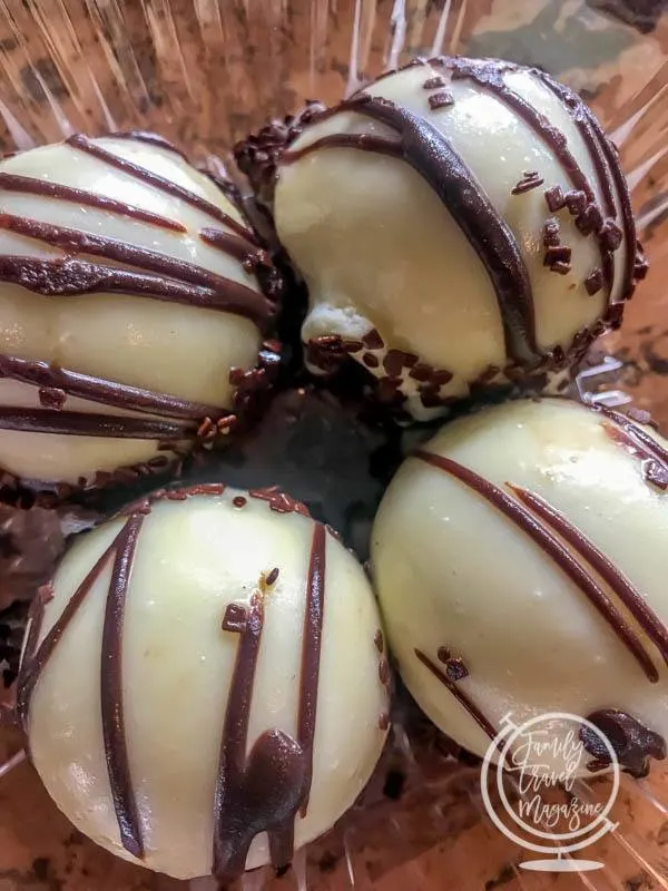 Zebra Domes - small white balls with chocolate drizzle