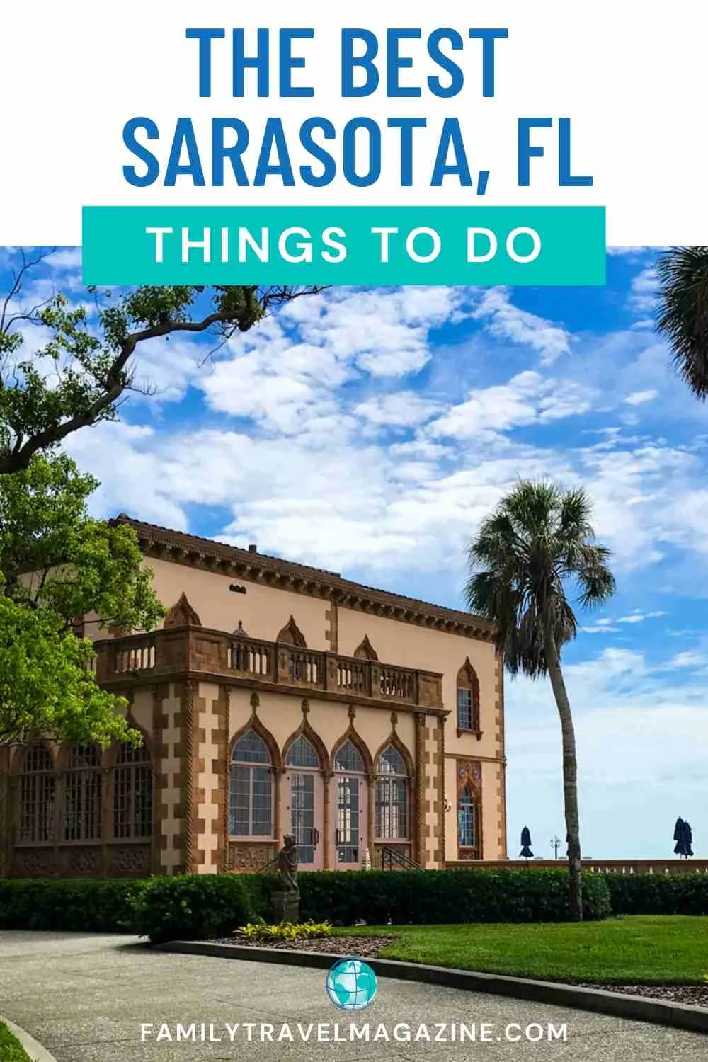 Ringling Museum exterior with palm trees