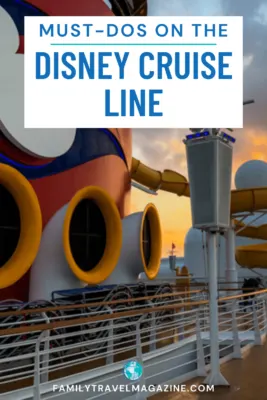 Funnel of Disney ship with slide in the background