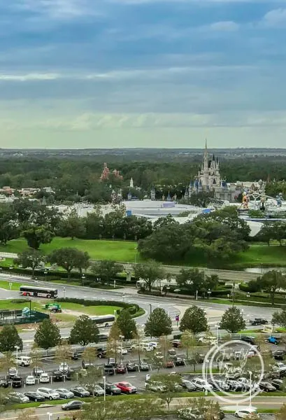 The Magic Kingdom and parking lot from California Grill 