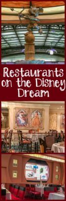 Restaurants on the Disney Dream, including Animator's Palate, Cabanas, and Enchanted Garden. 