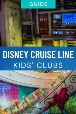 Disney Cruise Kids Club collage with Star Wars control panel on the top and slide leading to club on the bottom