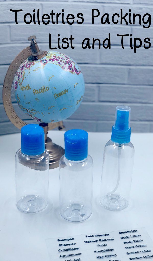 Toiletry empty bottles with labels