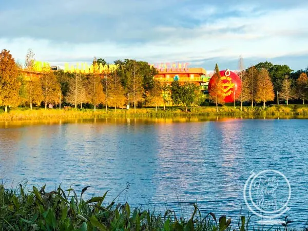 Resort building with large YoYo statue next to it 