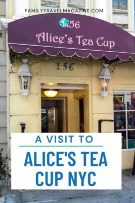 Exterior of Alice's Tea Cup with purple awning.