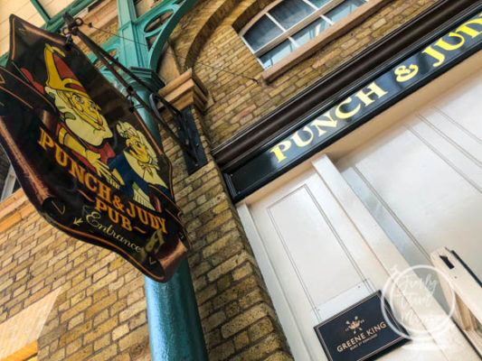 Entrance and sign to Punch and Judy pub