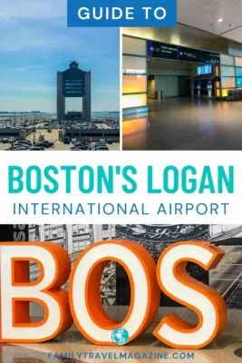 Airport tower, entrance to airport gates, life size BOS sign