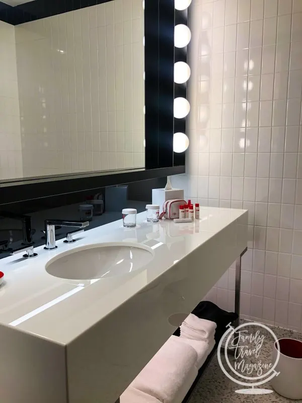 Bathroom in room at TWA Hotel