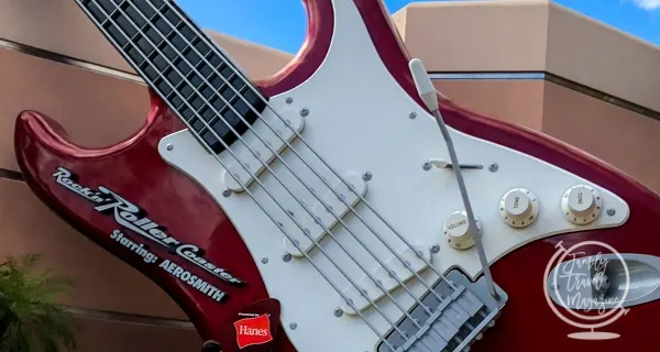 Huge guitar in front of the Rock N Roller Coaster