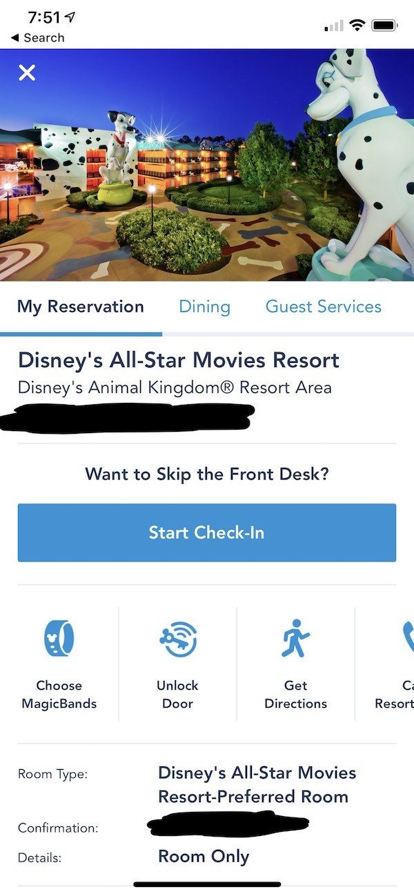 App screenshot with reservation details