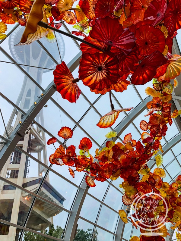 Chihuly Garden and Glass with the Space Needle in the distance