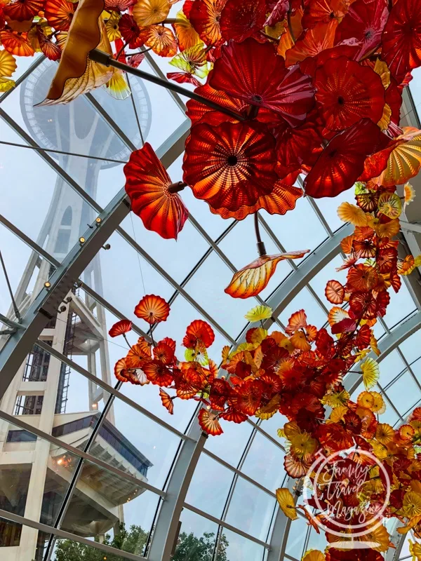 Chihuly Garden and Glass with the Space Needle in the distance 