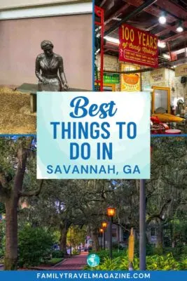 a statue of a person sitting on a bench in front of a house, an old fashioned candy store with a sign that says "100 years" on it, a brick walkway lined with trees and lamp posts