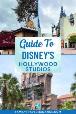 Exterior of Brown Derby, exterior of Chinese Theater facade, Tower of Terror from a distance.