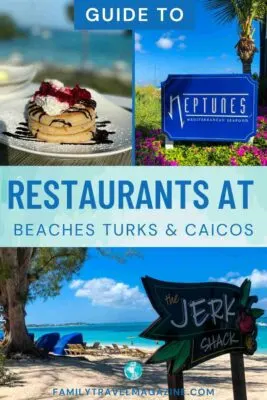 Pancake stack, Neptunes restaurant sign, sign for the Jerk Shack on the beach.