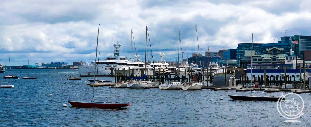 The Boston waterfront with boats and dock