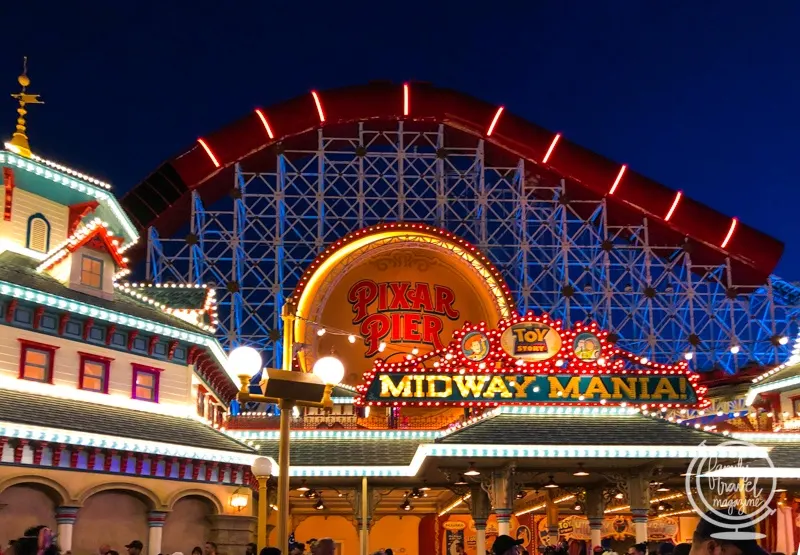 Pixar Pier/Toy Story Midway Mania at night