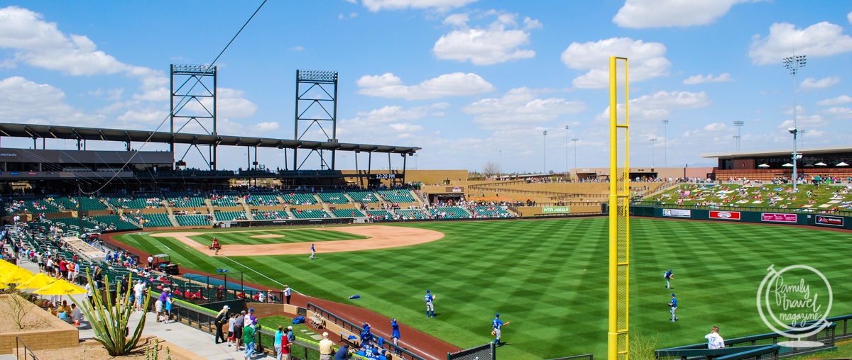 A baseball field view from the outfield during spring training in Arizona