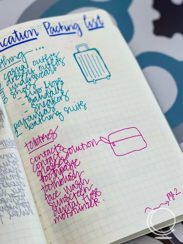 Bullet Journal packing list