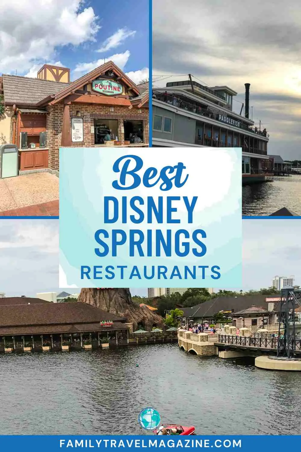 The Daily Poutine exterior, Paddlefish boat/restaurant in water, restaurant along the pier in water.