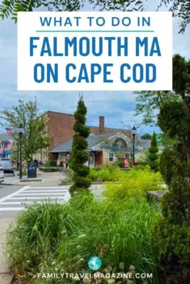 Buildings in Falmouth Main Street with greenery.