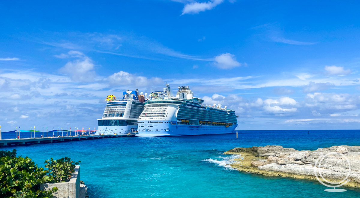 The Odyssey and Freedom of the Seas docked at Coco Cay