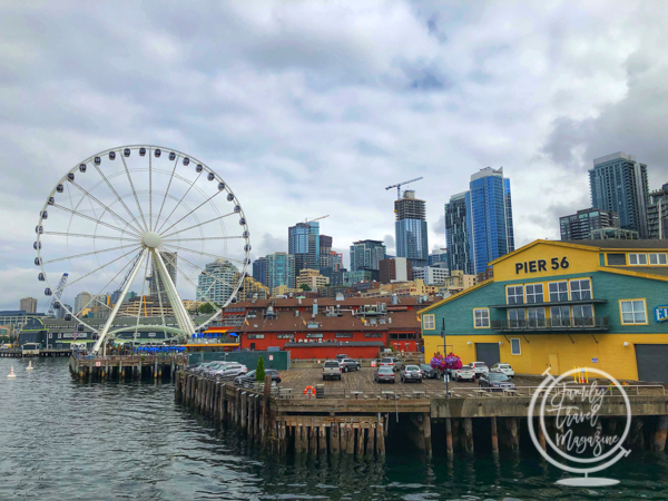 The Seattle Great Wheel ferris wheel along a pier