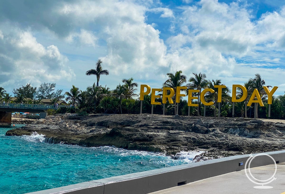 Large Perfect Day sign as you enter Perfect Day at CocoCay 