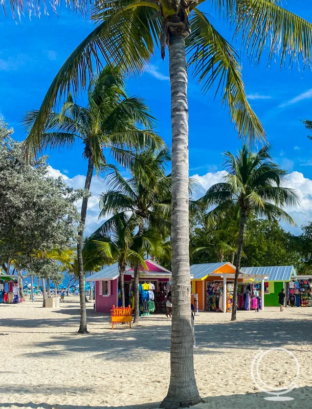 Straw market area with small colorful buildings