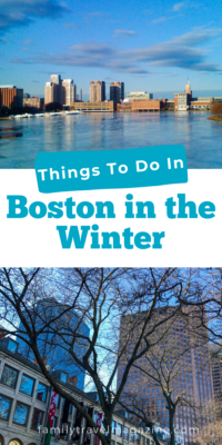 Collage with view from the Charles River and Faneuil Hall with a bare tree: Things To Do in Boston in the Winter