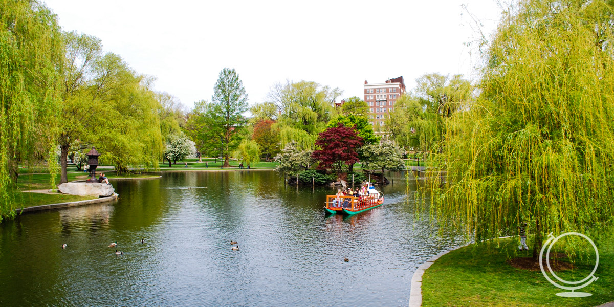 Boston Public Garden with a Swan Boat in the background - something you should do in one day in Boston