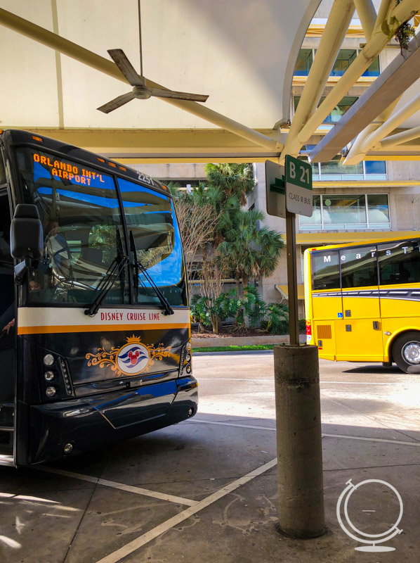 Disney Cruise Line shuttle bus outside the airport