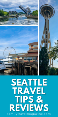 collage with Ballard Locks, Space Needle, and Seattle Great Wheel at waterfront 