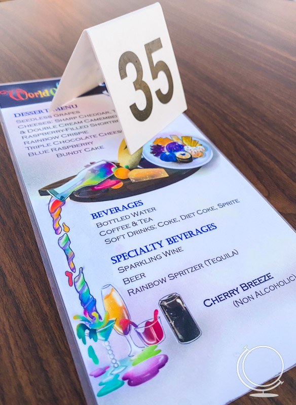 World of color menu with seat number #35 on it. 