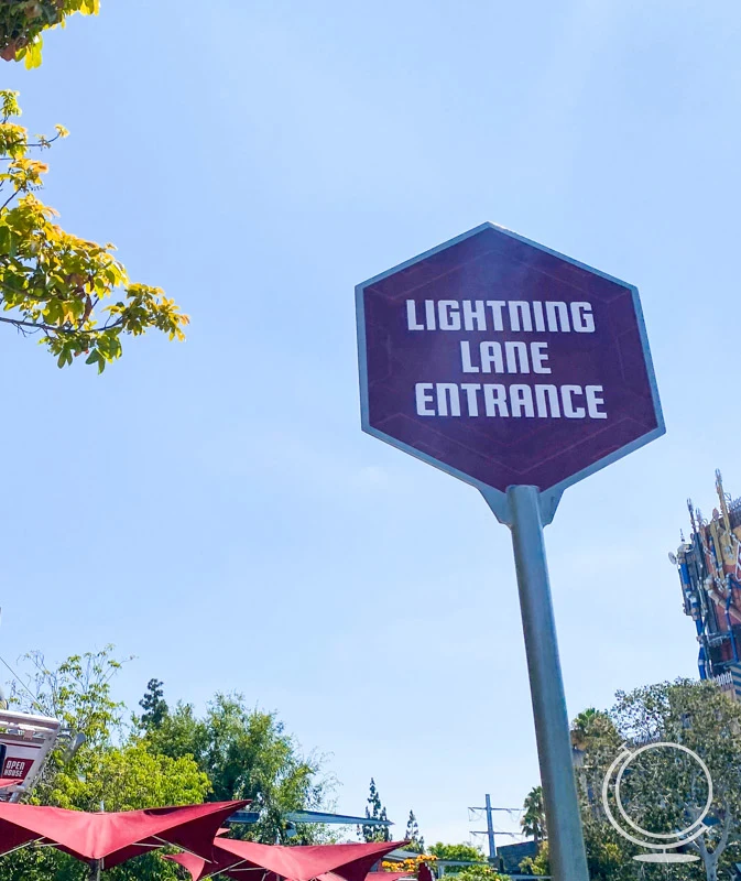 Lightning lane entrance sign