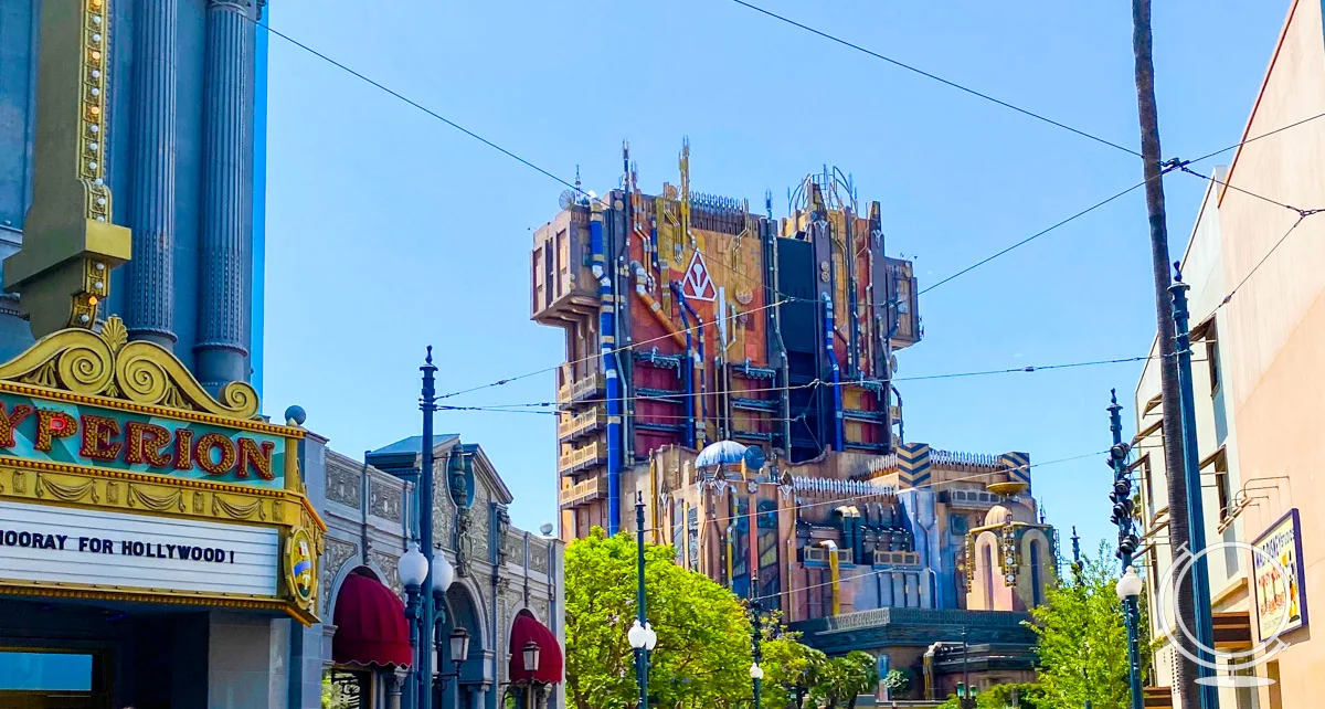 Exterior of Guardians of the Galaxy - Mission: BREAKOUT! with the Hyperion Theater in the foreground