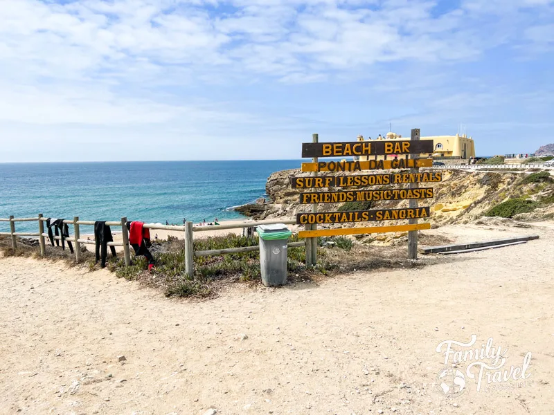 Beach front in Cascais with beach bar sign