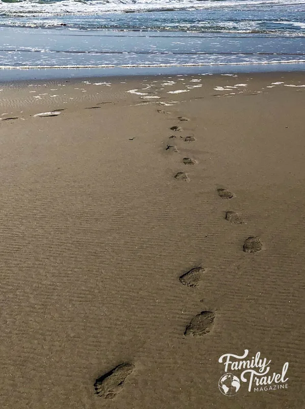 Footprints in wet sand at the beach