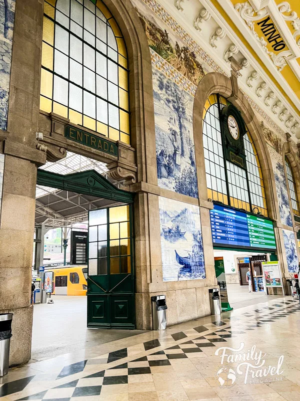 Train station in Porto with blue and white tiles