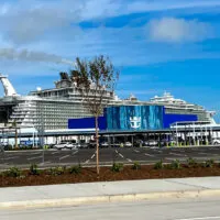Allure of the Seas behind the new Royal Caribbean terminal in Galveston