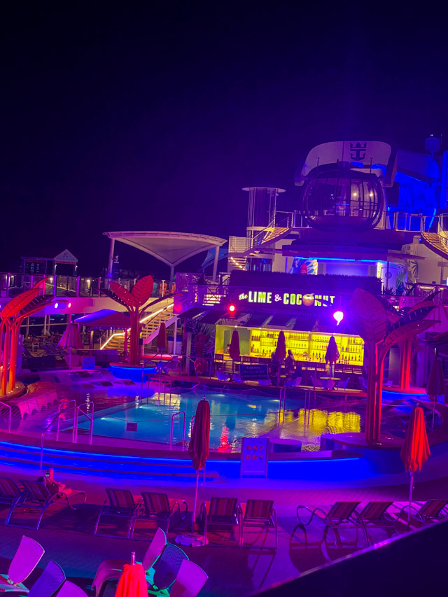 Pool deck on the Odyssey of the Seas at night