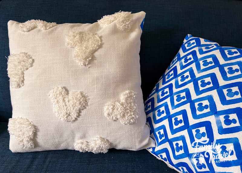 White Mickey pillow and white and blue Mickey pillow